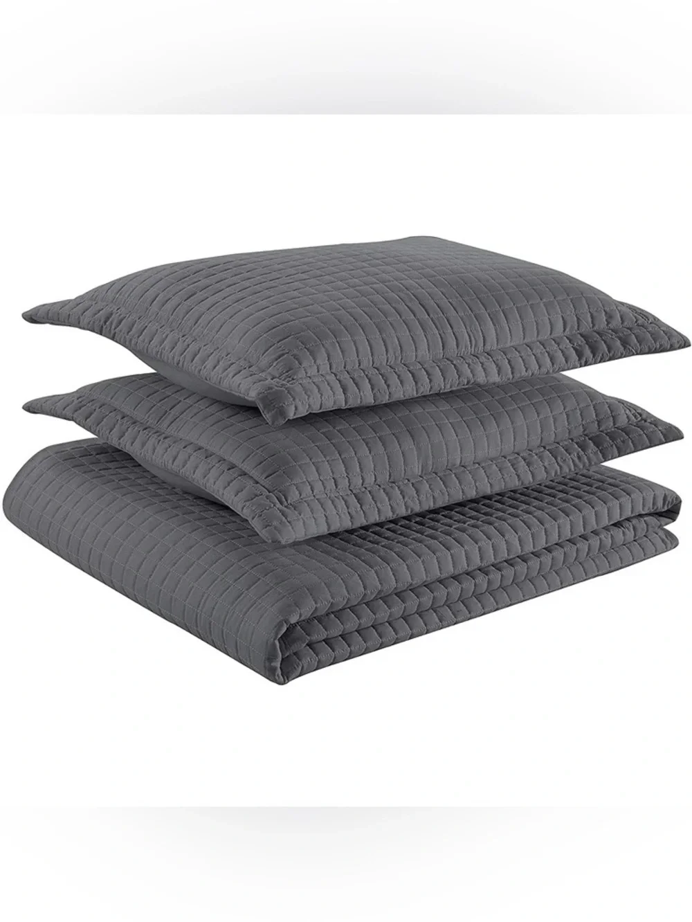 Gray Quilted Queen 3 piece Bedspread Set